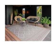 In-& Outdoor Teppich Balkon Terrasse Küchenteppich Modernes Boho Ethno Muster Beige 2, 80 cm Rund