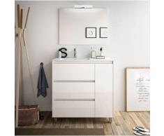 Badezimmer Badmöbel auf dem boden 85 cm aus glänzend weiß lackiertem Holz mit porzellan Waschtisch