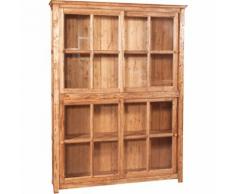 Bücherregal mit Vitrine mit Doppelschiebetüren aus massivem Lindenholz mit natürlichem Finish