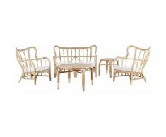 Beliani - Lounge Set Heller Holzfarbton 4er Sitzer Rattan Auflagen Beige für Terrase für Garten