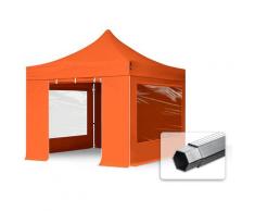 3x3 m Faltpavillon TOOLPORT PROFESSIONAL Alu 40mm, Seitenteile mit Panoramafenstern, orange