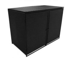 Hommoo Mülltonnenbox für 2 Tonnen Poly Rattan Schwarz 148x80x111 cm VD28113