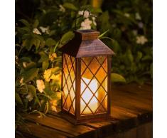 Bearsu - Solar Lantern Candle Solarlaterne für außen, Jahrgang Solarlampe mit Kerzen für Außen