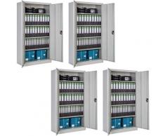 Tectake - 4er Set Aktenschrank mit 5 Böden 180x90x40cm - Büroschrank, Rolladenschrank,