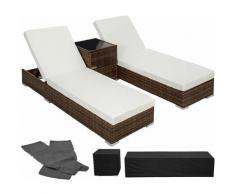 Tectake - 2 Sonnenliegen Rattan mit Aluminiumgestell und Tisch inkl. Schutzhülle - Gartenliege,
