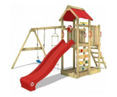 Spielturm MultiFlyer Klettergerüst Spielplatz mit Schaukel, Kletterwand, blauer Rutsche und blauer