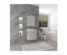 Badezimmer Badmöbel 55 cm Holly aus Eiche Weiß Holz mit Schublade und Keramik Waschtisch | mit