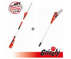 Grizzly 40V 2in1 Set, Set aus Teleskop Heckenschere und Hochentaster für bequemes Arbeiten in der