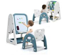 GOPLUS 2-in-1 Kindertafel, Kinderschreibtisch mit Stuhl, Hoehenverstellbares Whiteboard,