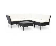 6-tlg. Garten-Lounge-Set mit Auflagen Poly Rattan Schwarz - Youthup