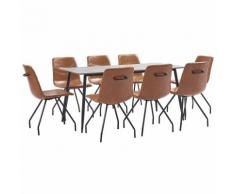 9-tlg. Essgruppe Cognac Kunstleder