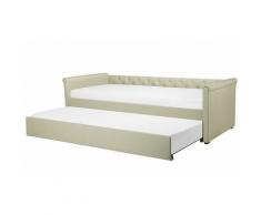 Beliani - Tagesbett ausziehbar Polsterbezug beige Leinenoptik Lattenrost 80 x 200 cm LIBOURNE
