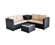 XXL PolyRattan Sitzgruppe Garten Sofa Sitzgarnitur Gartenset Schwarz Auflagenbox