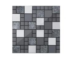 3-er Glas und Edelstahl Mosaik Fliesen Matte in Schwarz und Silber 3 Pack 30cm x 30cm x 8mm Matten