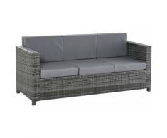 ® Poly-Rattan Sofa mit Kissen 3-Sitzer Garten Loungesofa Metall Polyester Grau - grau - Outsunny