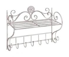 Beliani - Wandregal Weiß Metall mit 1 Boden 5 Haken Rechteckig Antik Optik Retro Badezimmer