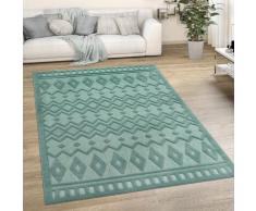 Outdoor Teppich Wetterfest Wohnzimmer Küchenteppich Skandi Ethno Muster Uni 3D 80x250 cm, Türkis 3