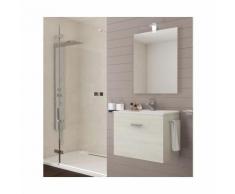 Badezimmer Badmöbel 60 cm Holly aus Eiche Weiß Holz mit Schublade und Keramik Waschtisch | 60 cm