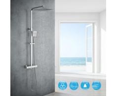 Auralum Thermostat Duschsystem Regendusche Eckig Duscharmatur Duschset inkl. Überkopfbrause