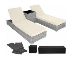 Tectake - 2 Sonnenliegen Rattan mit Aluminiumgestell und Tisch inkl. Schutzhülle - Gartenliege,