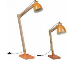 2 tlg. Lampen-Set, Stehlampe und Schreibtischlampe, Leselampe skandinavisch, Mangoholz und Metall,