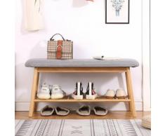 Schuhbank mit Sitzkissen, 2 Ebenen Schuhregal, Sitzbank aus Bambus, Schuhschrank, Polsterbank für