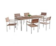 Gartenmöbel Set Braun Teakholz Edelstahl 200 cm 6 Stühle Terrasse Outdoor Modern
