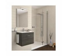 Badezimmer Badmöbel 60 cm Holly aus Eiche Dunkel Holz mit Schublade und Keramik Waschtisch | dunkle