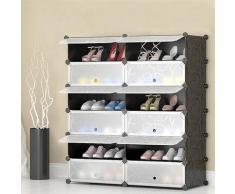 Schuhschrank Kunststoff, Schuhregal geschlossen, Regalsystem 12 Fächer, h x b x t: 105 x 90 x 36