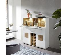 Lomadox - Barschrank Hausbar Weinschrank Minibar FARO-36 matt weiß mit Eiche Nb. und led