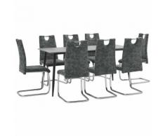 9-tlg. Essgruppe Schwarz Kunstleder