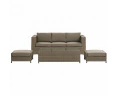 Beliani - Lounge Set Braun PE Rattan Kaffeetisch 2 Ottomane Auflagen Modern Outdoor