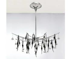 Cygnet ovale Pendelleuchte 11 Glühlampe aus poliertem Chrom / schwarzes Glas / Kristall