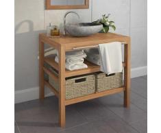Waschtischunterschrank Teak Massiv mit Flussstein Waschbecken 12429 - Topdeal