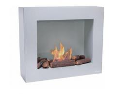 Bioethanol-Wandkamin helle graue Farbe mit Holz-Kit aus Keramikfaser Trichter und Krug - Grau