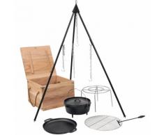 Dutch Oven Set Grillrost Dreibein Plancha Topfständer Kessel Holzkiste Grill BBQ