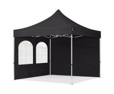 3x3 m Faltpavillon TOOLPORT PROFESSIONAL Alu 40mm, Seitenteile mit Rechteckfenstern, schwarz