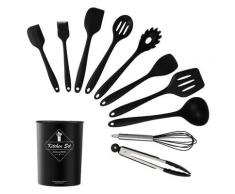Küchenhelfer 12 tlg set Silikon Kochbesteck Besteck Küchenutensilien BBQ - Schwarz - Hengda