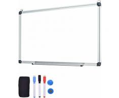 Whiteboard magnetisch, Magnettafel mit Aluminium Rahmen, Magnetwand mit Tafelloescher, inkl. 2