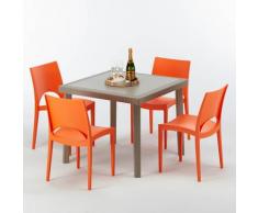 Polyrattan Tisch quadratisch mit 4 bunten Stühlen 90x90 Beige ELEGANCE | Paris Orange