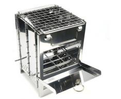 Klappbarer Edelstahl-Rucksack-Holzofen Mini-BBQ-Grill mit Tragetasche zum Wandern Wandern Camping