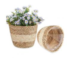 Litzee - 2 Stück Seegraskorb, Pflanzenkörbe, Aufbewahrungskorb aus Seegras, gewebter Blumenkorb,