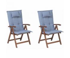 Beliani - Gartenstuhl mit Auflagen 4-teilig Blau Polsterbezug Dunkelbraun Akazienholz verstellbar