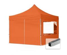 3x3 m Faltpavillon TOOLPORT, ECONOMY Alu 32mm, Seitenteile mit Panoramafenster, orange