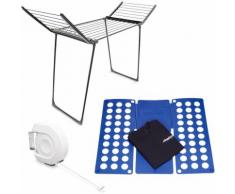 3 teiliges Haushalts Set, Wäscheständer klappbar, 13 m Trockenlänge, ausziehbare Wäscheleine,