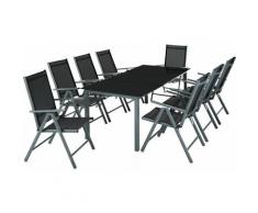 Aluminium Sitzgruppe 8+1 - Gartentisch, Gartenstuhl, Sitzbank - dunkelgrau