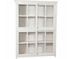 Bücherregal mit Vitrine mit Doppelschiebetüren aus massivem Lindenholz mit antikiertem weißem