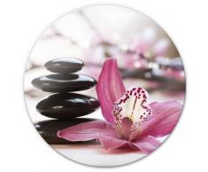 K&l Wall Art - Glas Wandbild Rund Glasbild bedruckt Wellness Feng Shui Deko Orchidee Ø 50cm - pink