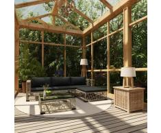 5-tlg. Garten-Lounge-Set mit Auflagen Poly Rattan Grau - Youthup