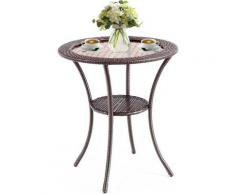 Costway - Bistrotisch Ratten, Beistelltisch mit Ablage, Runder Balkontisch mit Glasplatte,